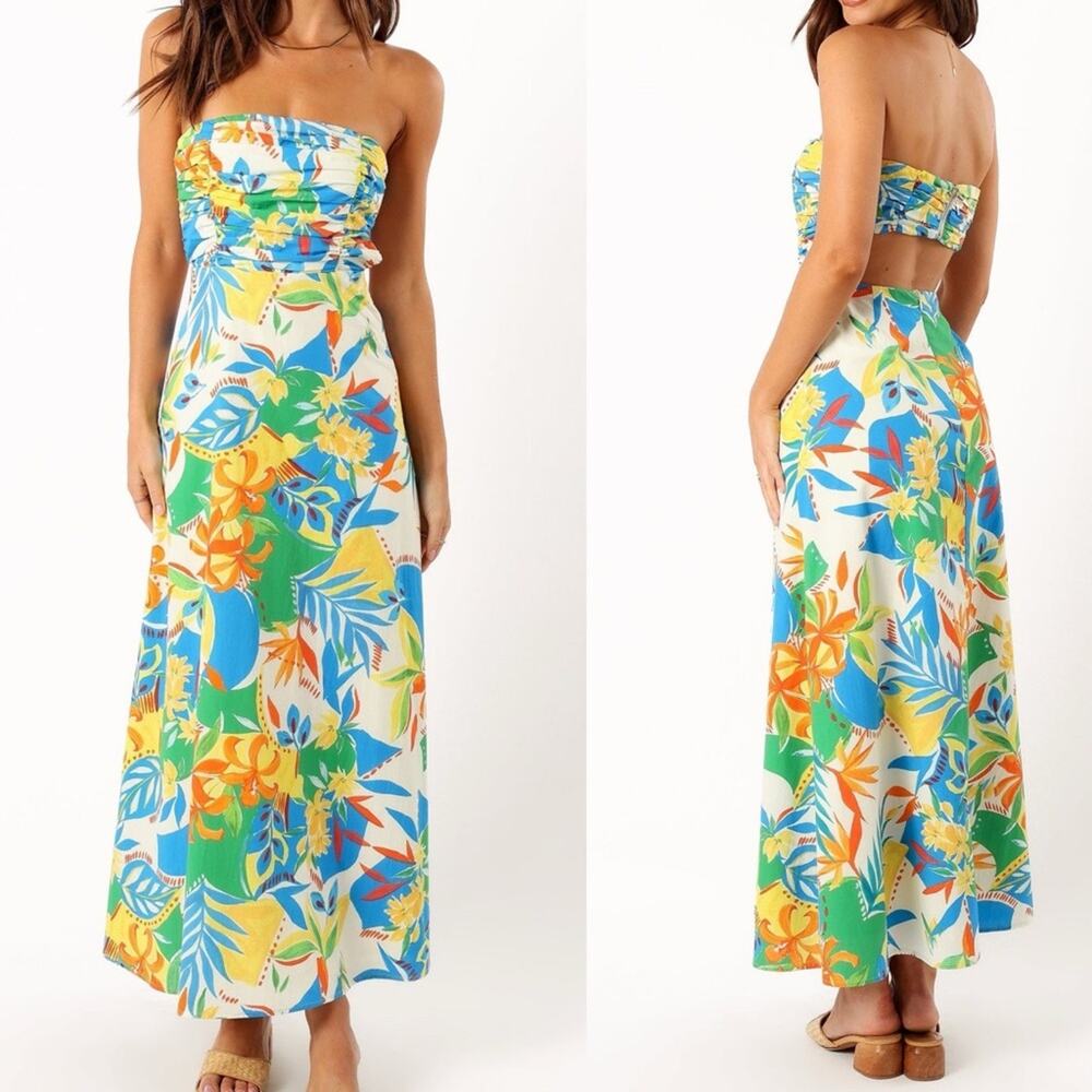Runaway the Label Harriet Tropical Maxi Dress Strapless Sz L